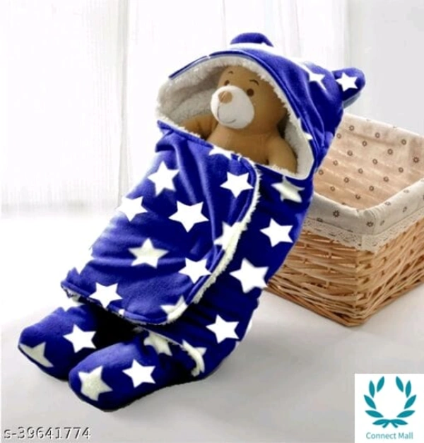 Baby Blankets New Born Combo Pack of Wrapper Hooded Blanket And Baby Bed Crib Blanket Pack of 2 Fabric: Microfiber - LXHXB:(99X2X75)CM, Blue, MicroFiber, Multipack:2